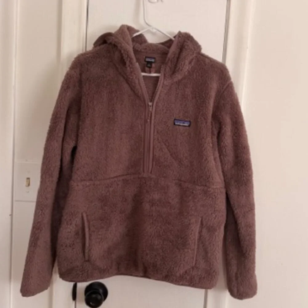 Patagonia Brown Fleece Hoodie Pullover Womens Size Large Brown Quarter Zip - Picture 1 of 6